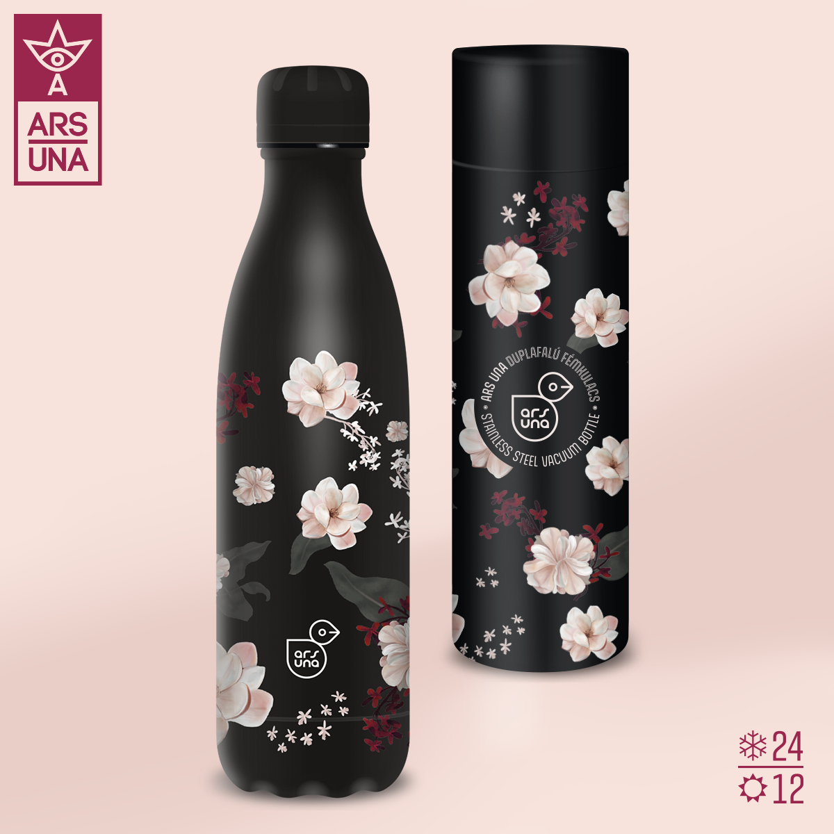 Ars Una duplafalú fémkulacs termosz Flowery Black ( 500ml )