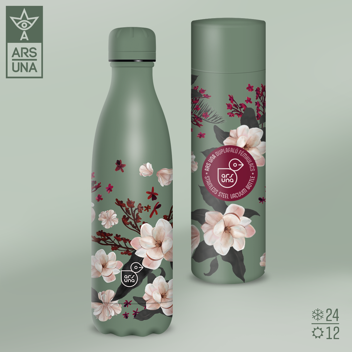 Ars Una duplafalú fémkulacs termosz Flowery Pink ( 500ml )