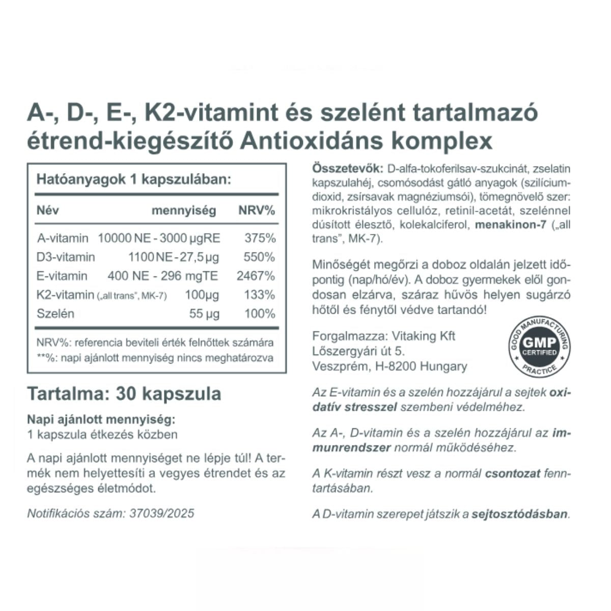 Vitaking Antioxidáns komplex kapszula ( 30db )