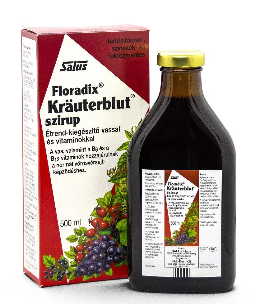 Floradix Kräuterblut szirup 500 ml – vassal és vitaminokkal
