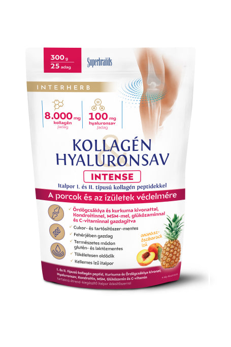 Interherb Kollagén&Hyaluronsav italpor INTENSE Ananász-Őszibarck ízű 300g