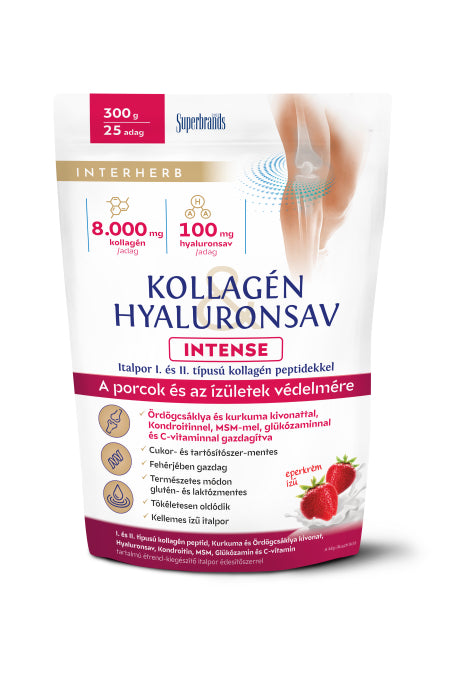 Interherb Kollagén&Hyaluronsav italpor INTENSE Eperkrém ízű 300g