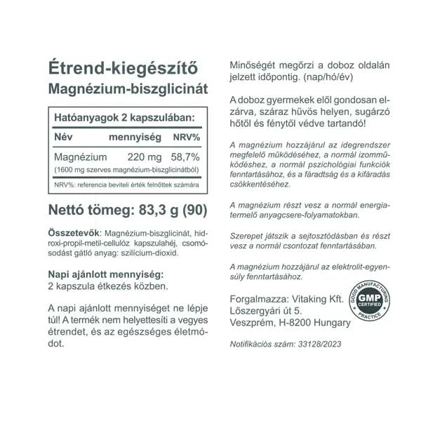 VITAKING Szerves Magnézium Biszglicinát 90db