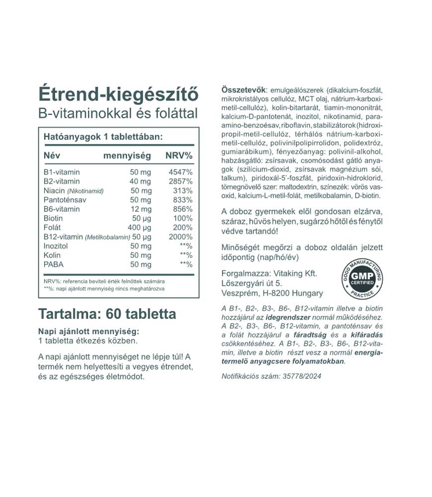 Vitaking Mega B-50 vegán tabletta ( 60db )