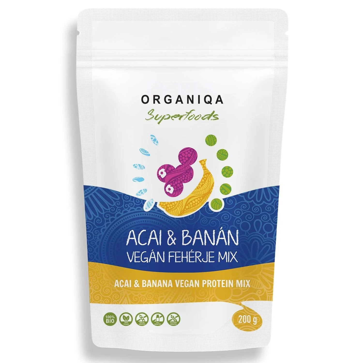 ORGANIQA Bio Acai-Banán Vegán Fehérje Mix 200g