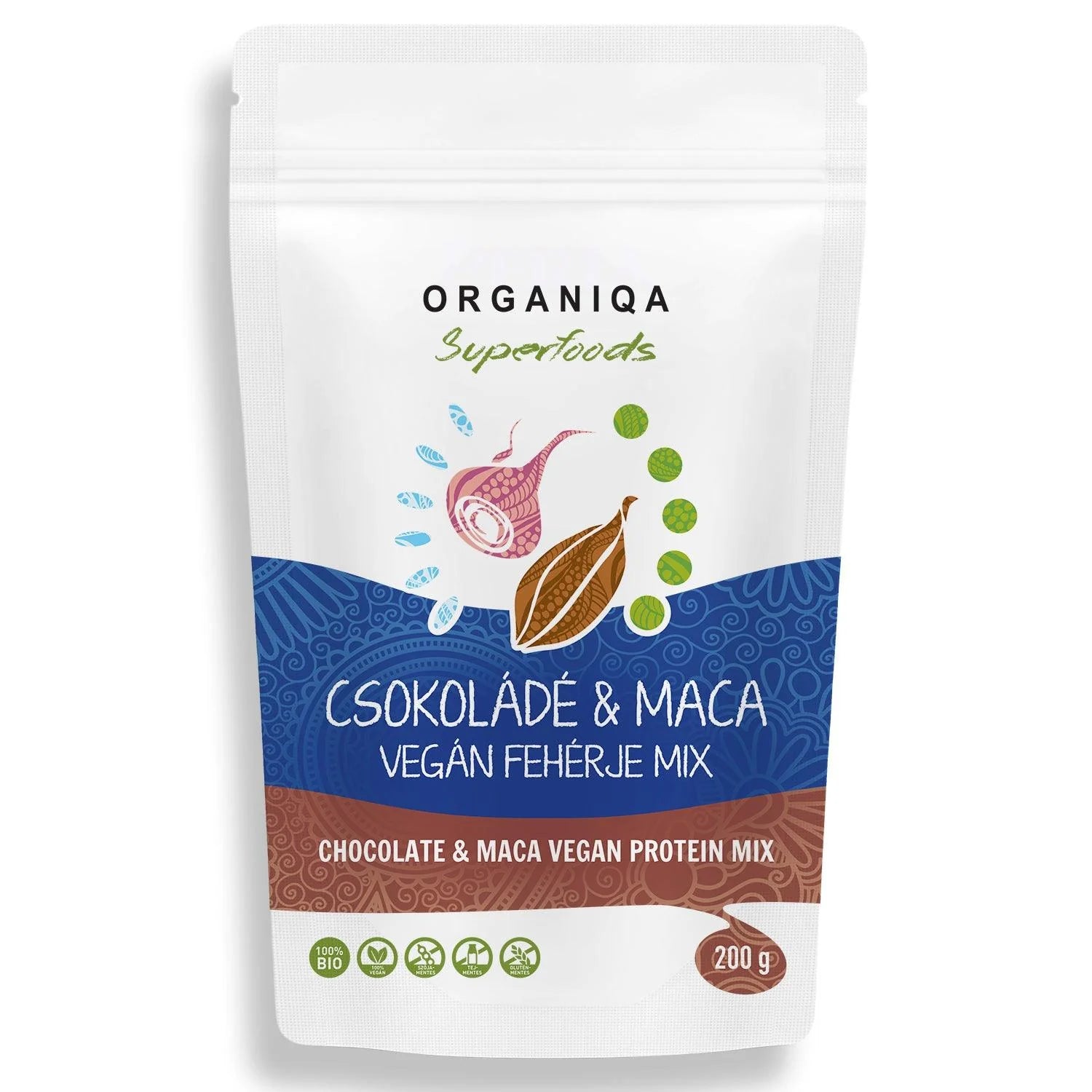 ORGANIQA Bio Csokoládé-Maca Vegán Fehérje Mix 200g