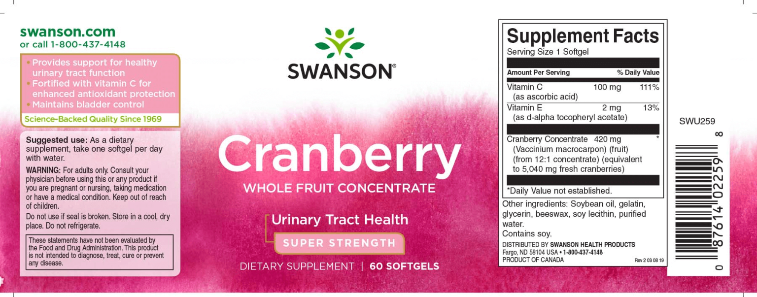 Swanson Tőzegáfonya / Vörösáfonya koncentrátum 420 mg (12:1 koncentrátum) / 60 db lágyzselatin kapszula