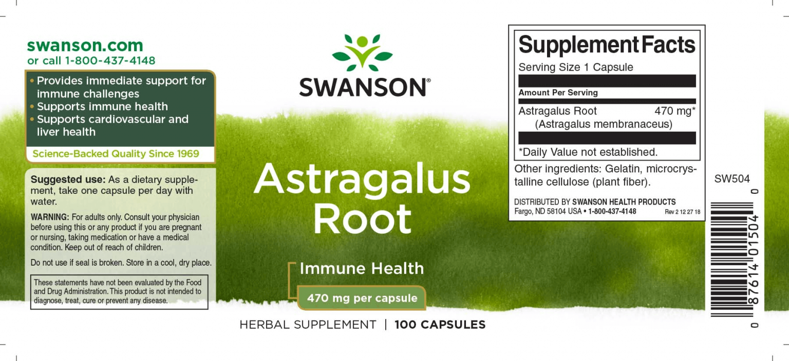 Swanson Astragalus Root 470mg (csüdfű) kapszula 100db