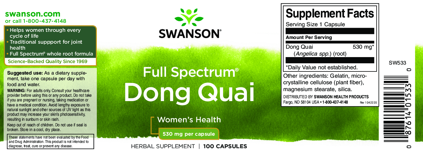 Swanson Dong Quai Kínai angyalgyökér kapszula 530mg 100db