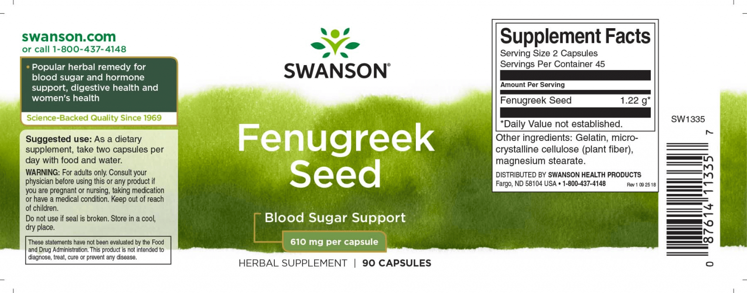 Swanson Görögszéna (Fenugreek) 610 mg / 90 kapszula