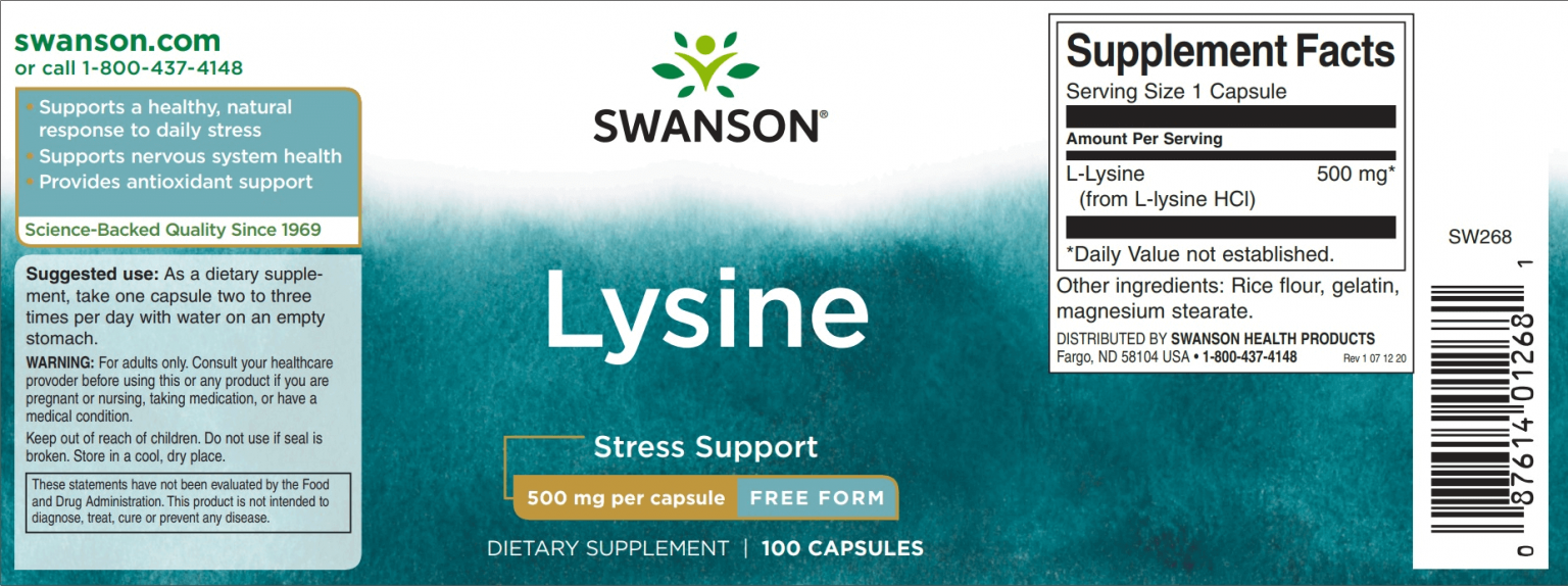 Swanson L-Lizin 500mg 100db