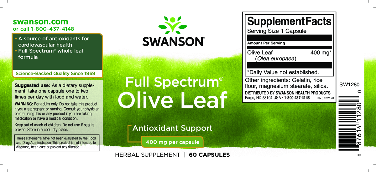 Swanson Oliva levél 400 mg / 60 darab