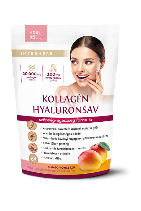 Interherb Kollagén&Hyaluronsav italpor Mangó-Puncs ízű 403g 31 adag