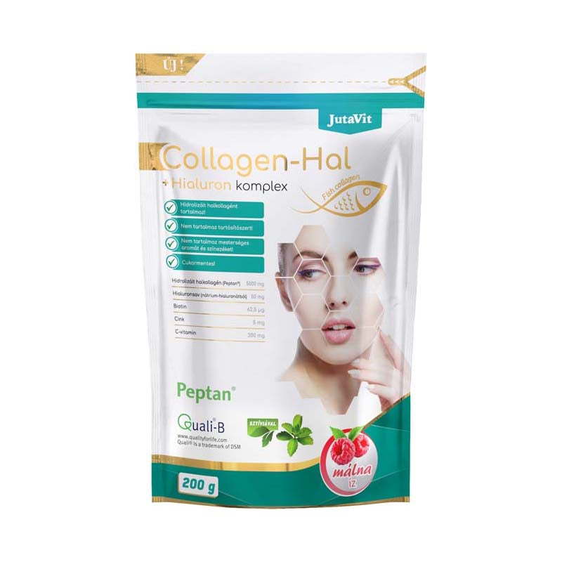 JutaVit Collagen-Hal Komplex málna ízű kollagén italpor 200g