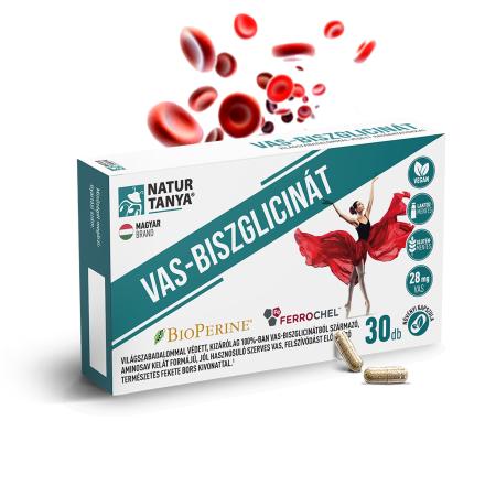 Natur Tanya® VAS-BISZGLICINÁT - Világszabadalommal védett szerves vas és BioPerine® (fekete bors kivonat) 30db