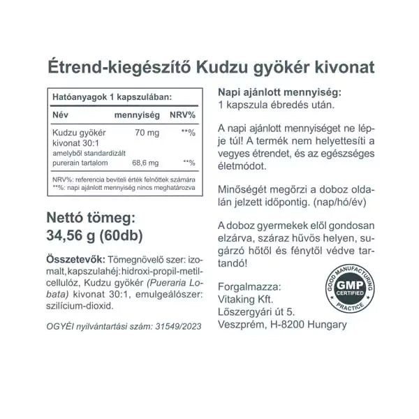 Vitaking Kudzu kivonat 70mg (2000mg kudzu gyökérből) 60db