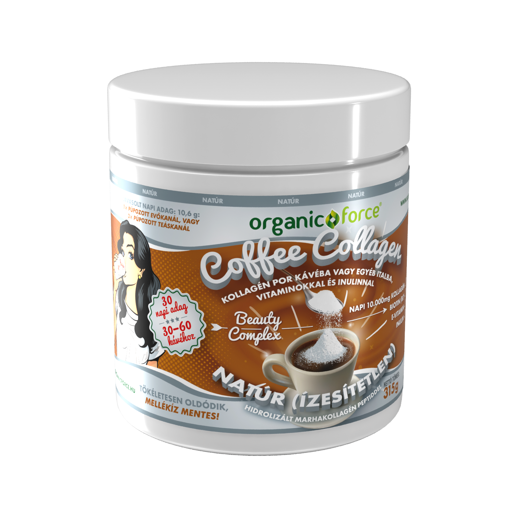 Coffee Collagen – Kávékollagén (Natúr), Kollagén por kávéba vagy egyéb italba vitaminokkal és inulinnal 315g