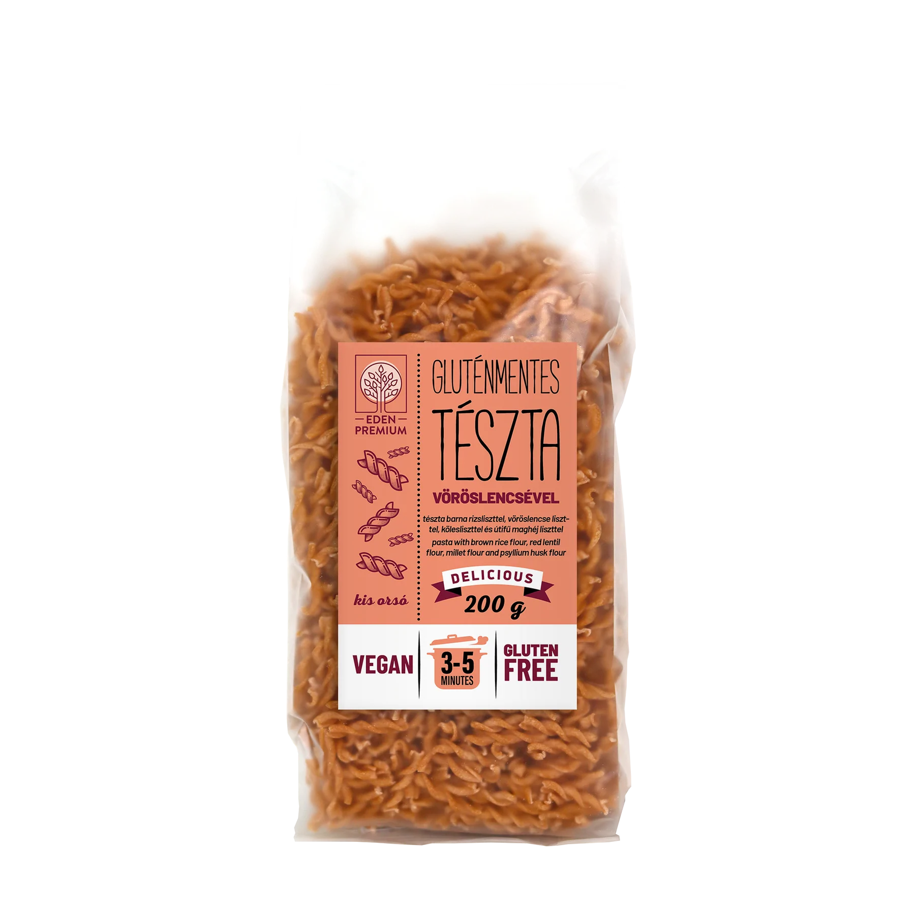 Éden Prémium Gluténmentes tészta vöröslencsével kis orsó 200g