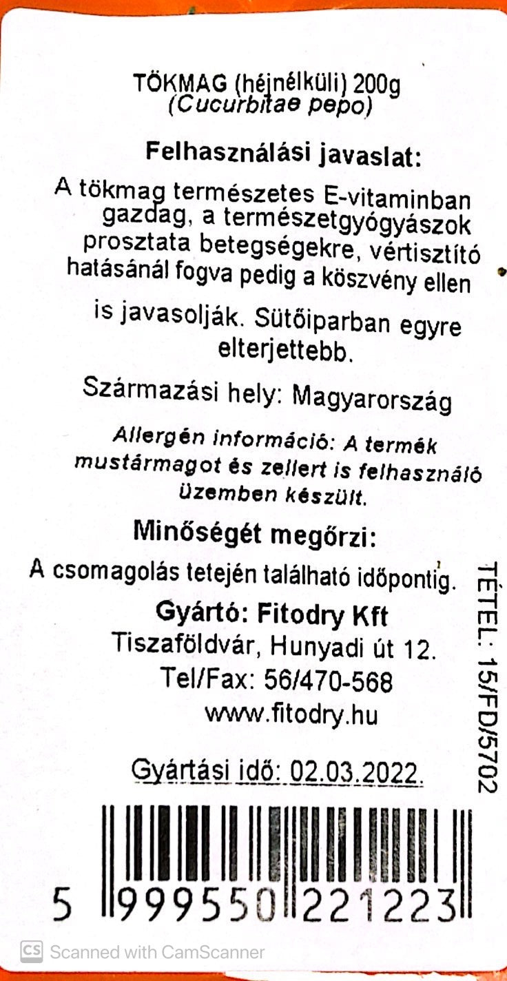 FITODRY TÖKMAG ( héj nélküli ) 200g
