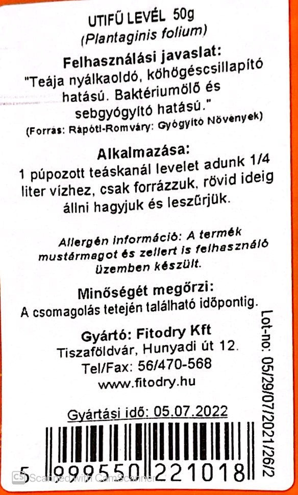 FITODRY LÁNDZSÁS UTIFŰ LEVÉL 50g