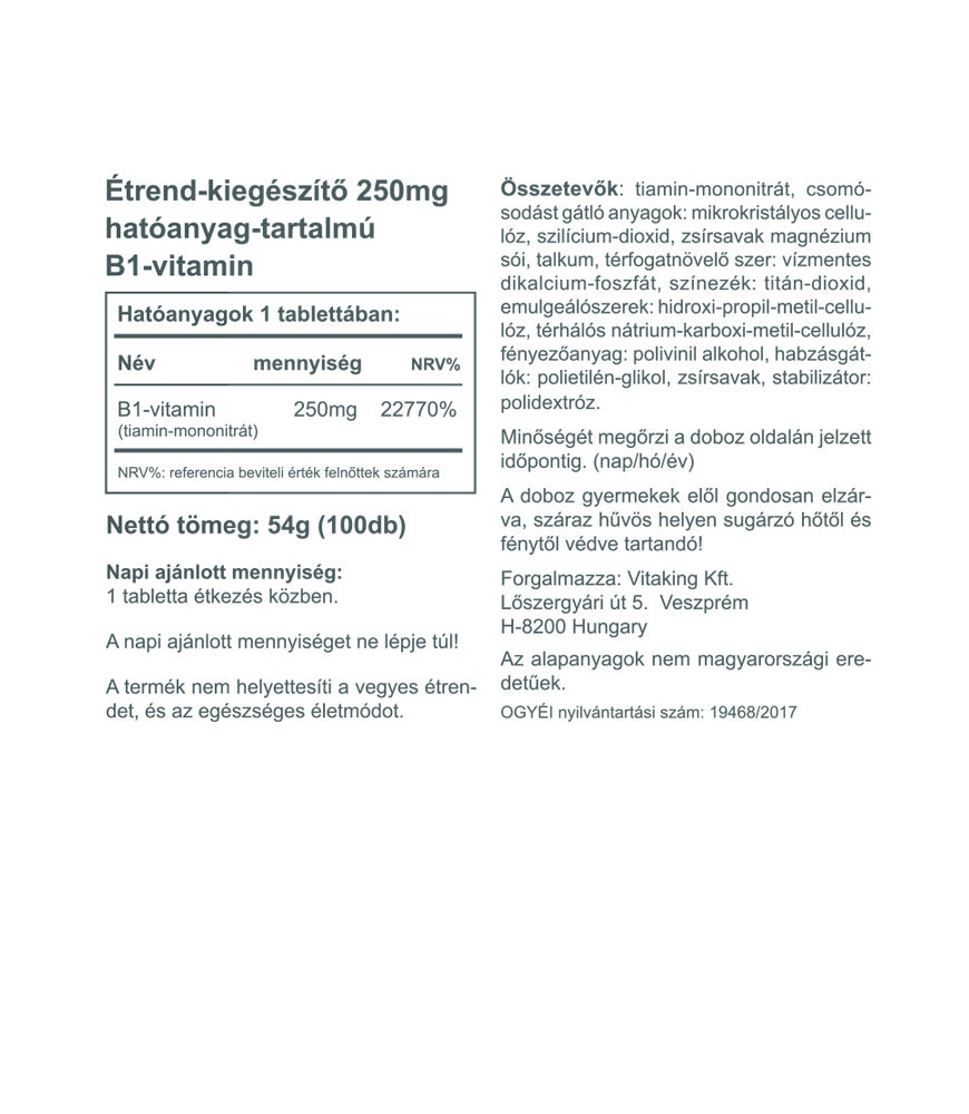 Vitaking B-1 Vitamin 250mg – Tiamin 100db