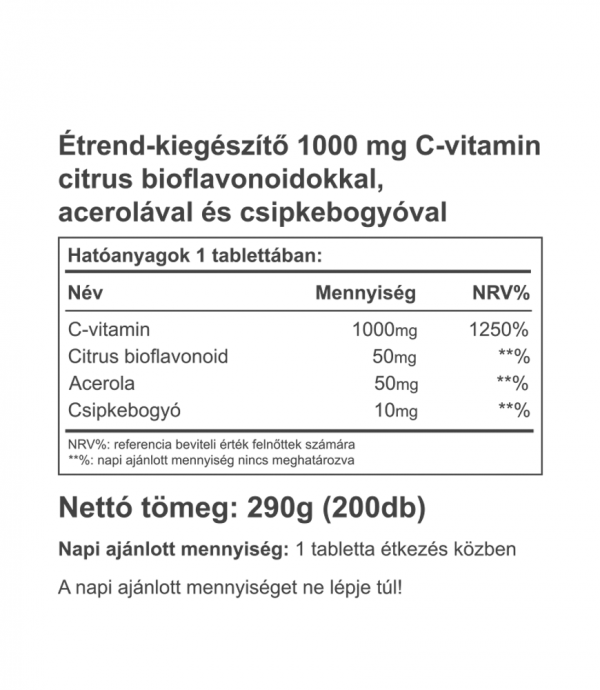 Vitaking C-Vitamin C-1000 mg + csipkebogyó + acerola + bioflavonoidok 200db