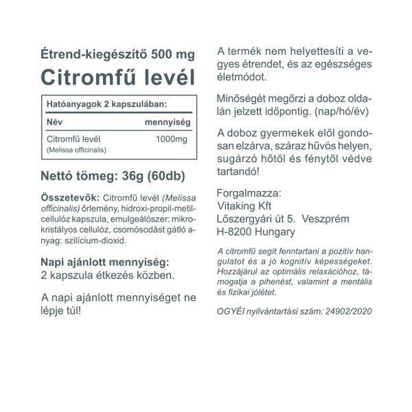 Vitaking citromfű kapszula 500 mg - 60 db
