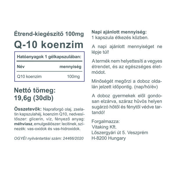Vitaking Q10 koenzim 100mg 30 db