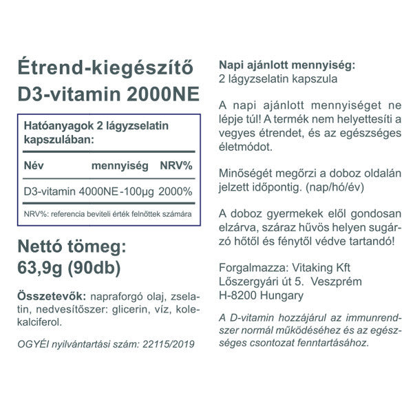 Vitaking D-vitamin 2000ne Kapszula 90db
