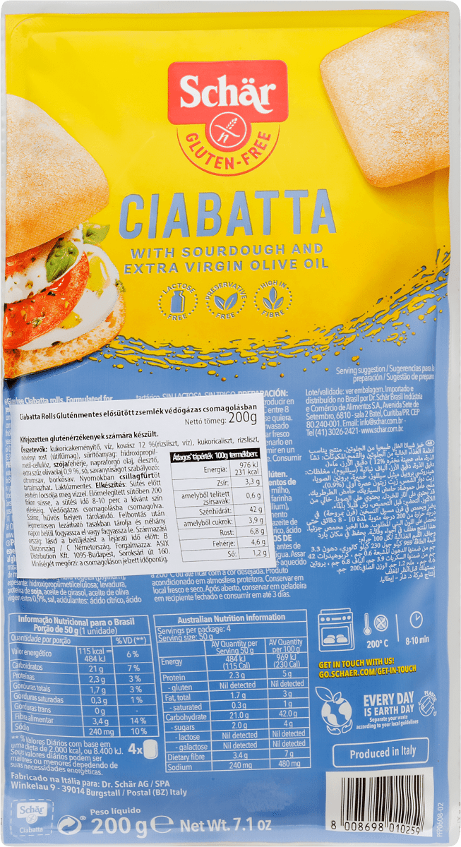 Schar gluténmentes Ciabatta elősütött zsemlék 200g