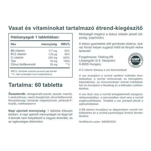 Vitaking Vas-komplex Tabletta 60db