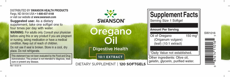 Swanson Oregánó olaj kapszula 150 mg (10:1 kivonat) / 120 db lágyzselatin kapszula
