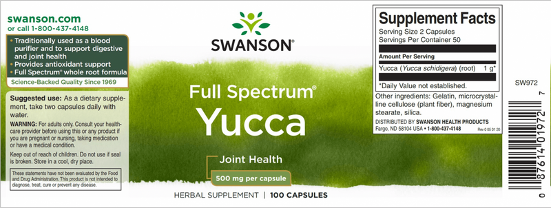 Swanson Yucca pálma gyökér 500mg 100db