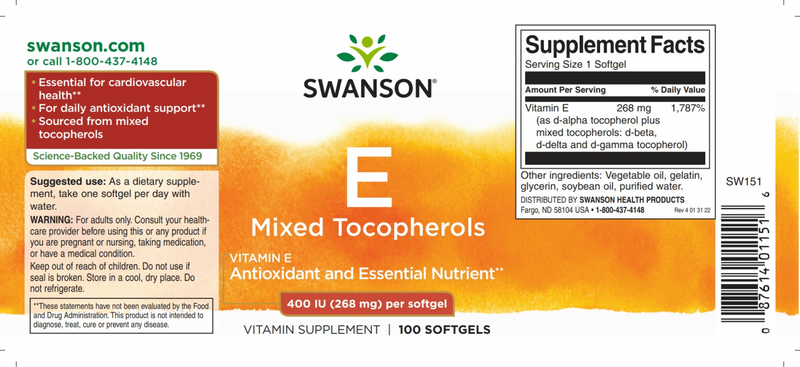 Swanson E-vitamin 400 NE (268 mg) / 100 db lágyzselatin kapszula