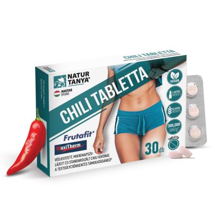 Natur Tanya® Chili tabletta - Szabadalommal védett standardizált kapszaicinoidok, cikória gyökér inulin és zöld tea polifenolok, a testsúlycsökkentés támogatásáért.