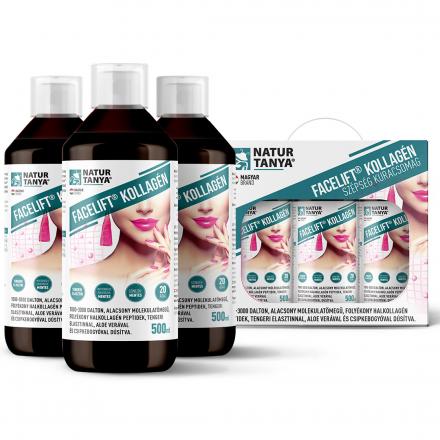 Natur Tanya® Facelift® kollagén 60 napos szépség kúracsomag - halkollagén peptidek, tengeri elasztin, csipkebogyó és Aloe folyékony ital koncentrátum 3 X 500ml