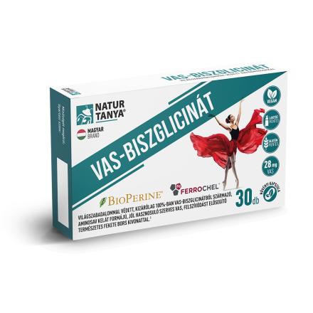 Natur Tanya® VAS-BISZGLICINÁT - Világszabadalommal védett szerves vas és BioPerine® (fekete bors kivonat) 30db
