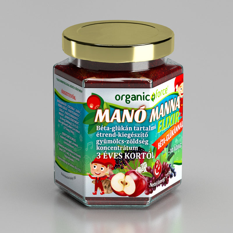 Manó Manna Elixír, gyümölcs-zöldség szuperkoncentrátum béta-glükánnal 3 éves kortól, 210g