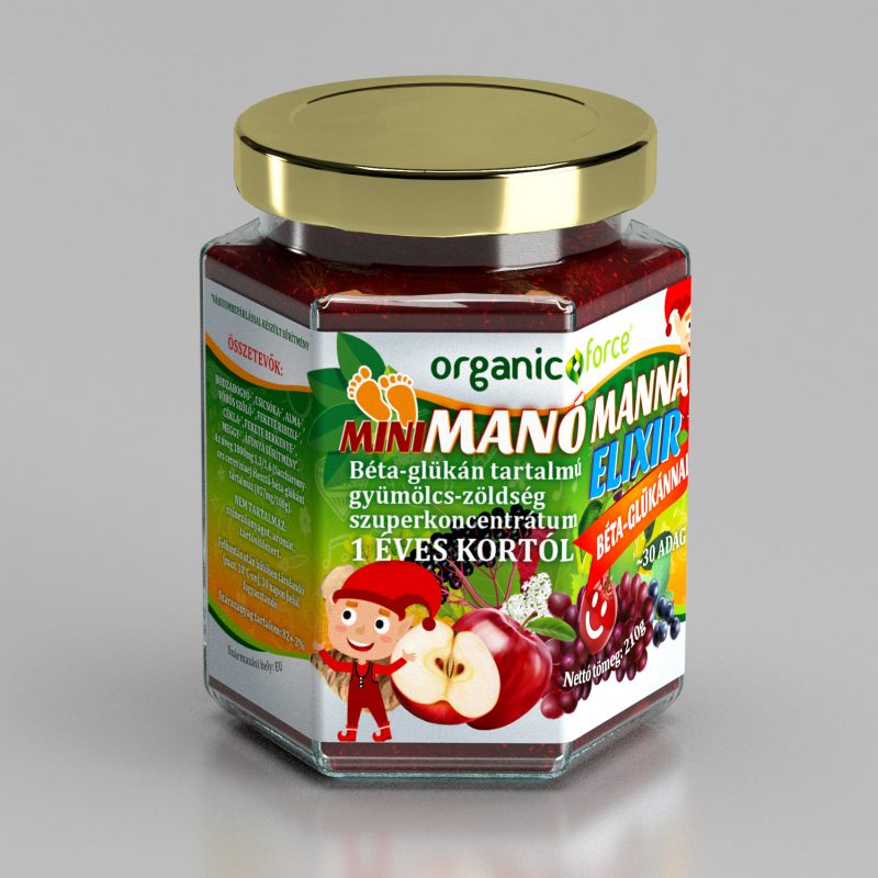 MINI Manó Manna Elixír, gyümölcs-zöldség szuperkoncentrátum béta-glükánnal, 1 – 3 éves korig, 210g