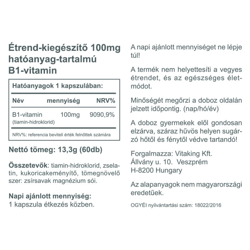 Vitaking vitamin b-1 100 mg kapszula 60db