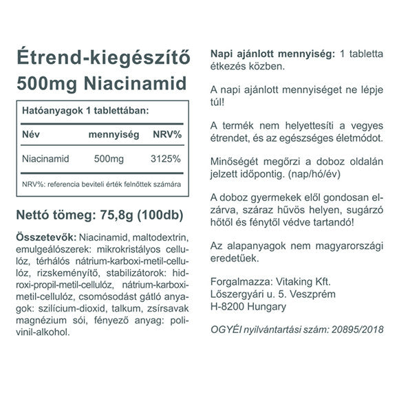 Vitaking Niacinamid B3-vitamin 500mg 100db