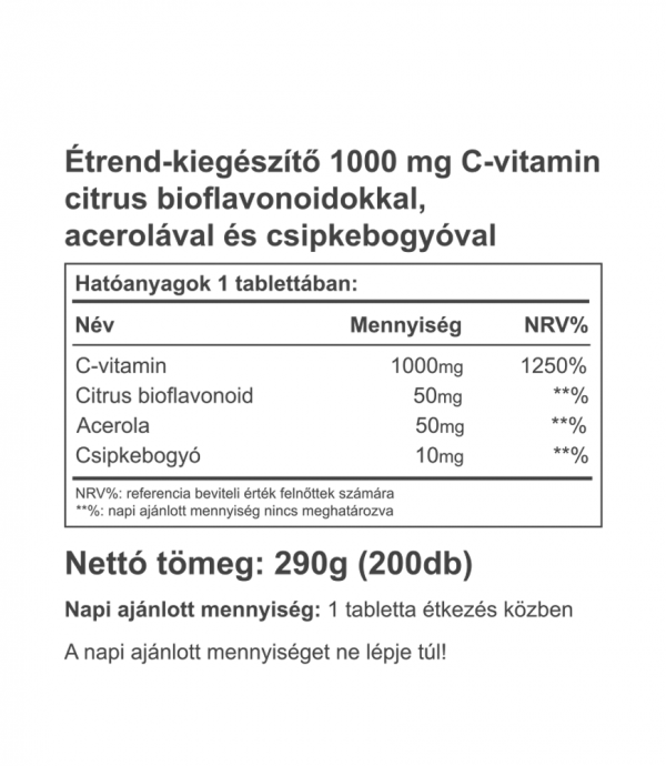 Vitaking C-Vitamin C-1000 mg + csipkebogyó + acerola +  bioflavonoidok 200db