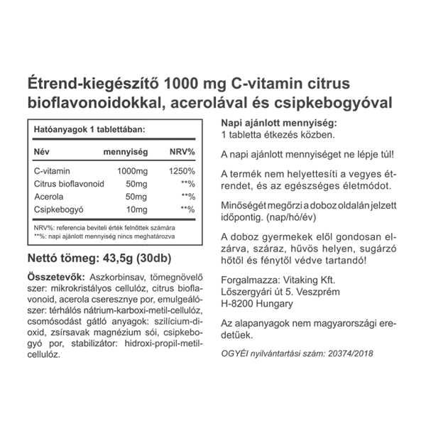 Vitaking C-vitamin 1000mg  acerola+biof. 30db