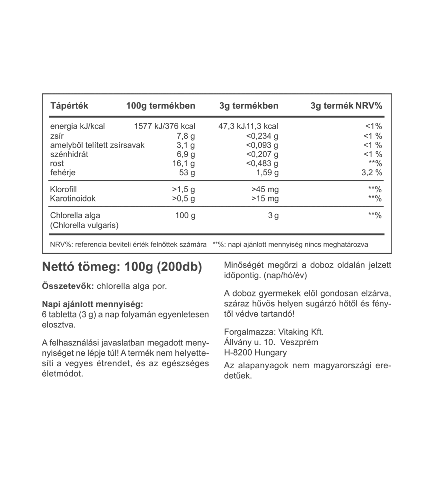 Vitaking Chlorella Alga tabletta 200db