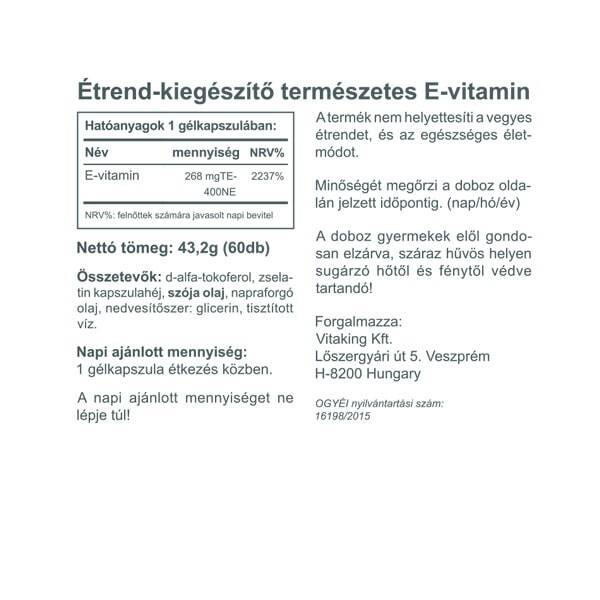 Vitaking E-vitamin természetes 400NE ( 60db )