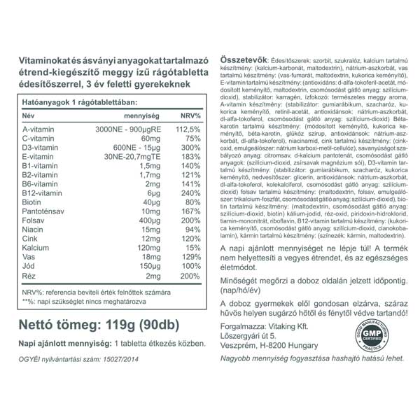 Vitaking multiv. gyerekeknek rágótabletta - 90 db