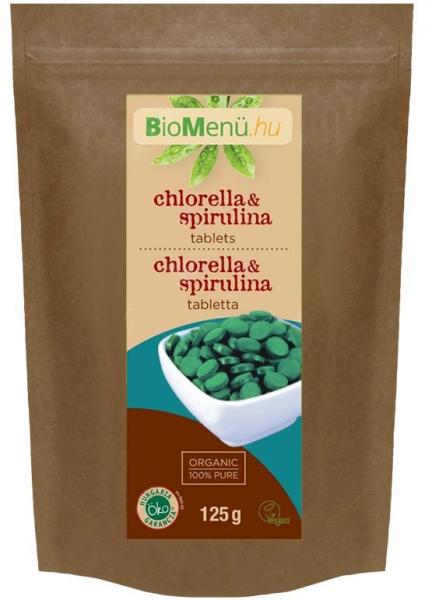 BioMenü BIO CHLORELLA és SPIRULINA 125 g 500 mg-os tabletta