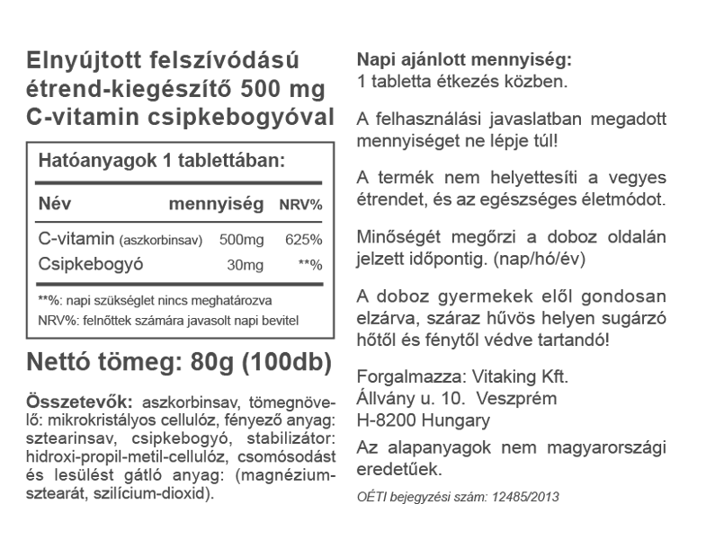 Vitaking c-500 csipkebogyó tabletta - 100 db