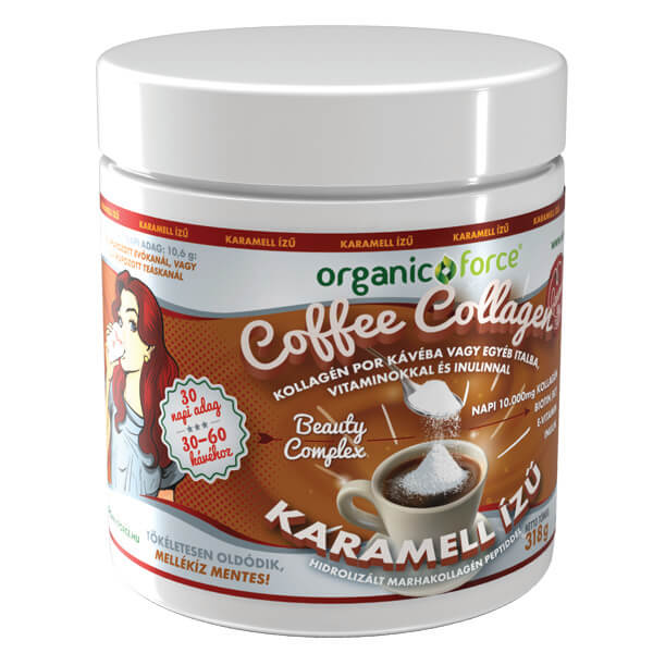Coffee Collagen – Kávékollagén (Karamell ízű), Kollagén por kávéba vagy egyéb italba vitaminokkal és inulinnal 318g