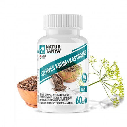 Natur Tanya® 3000mg Kapormag kivonatot és 120mcg szerves krómot tartalmazó étrend-kiegészítő tabletta 60 db